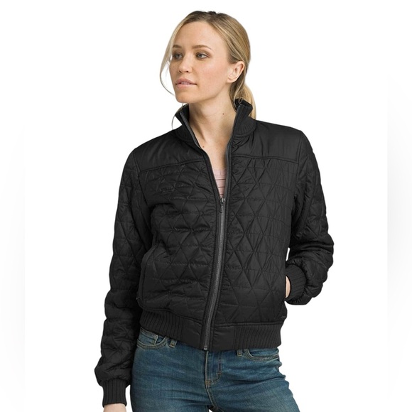 PRANA BLACK DIVA BOMBER JACKET QUILTED SHERPA LINING ZIPPER FRONT POCKETS SMALL - Picture 12 of 13